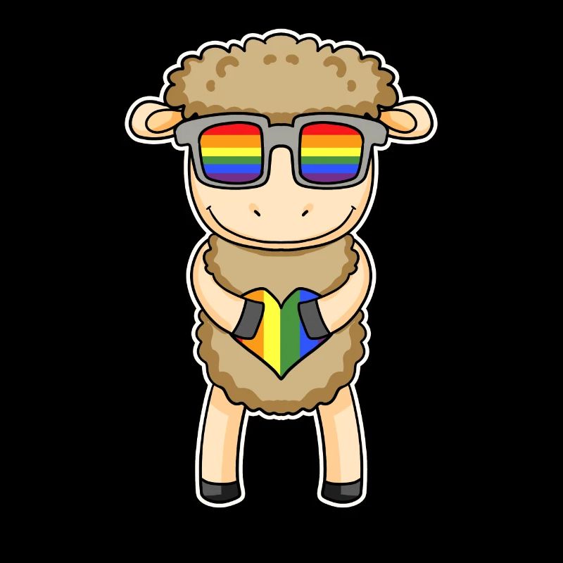 Regenbogen - Schaf mit Brille und Herz