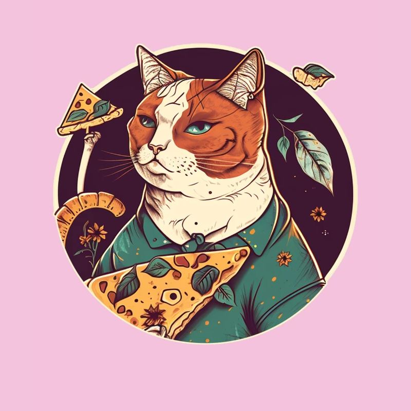 katze mit Pizzastücken