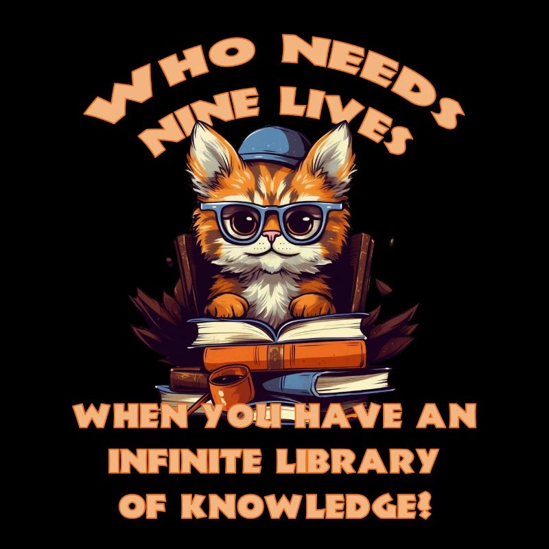Katze mit vielen Büchern