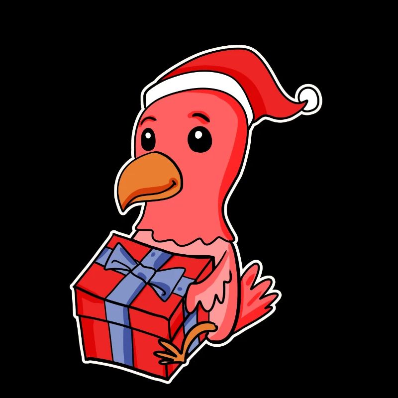 Huhn mit Weihnachtsmütze und Weihnachtsgeschenk