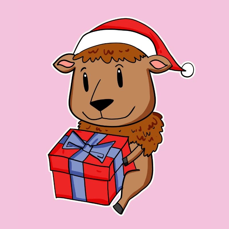 Bison with Santa hat and Christmas gift
