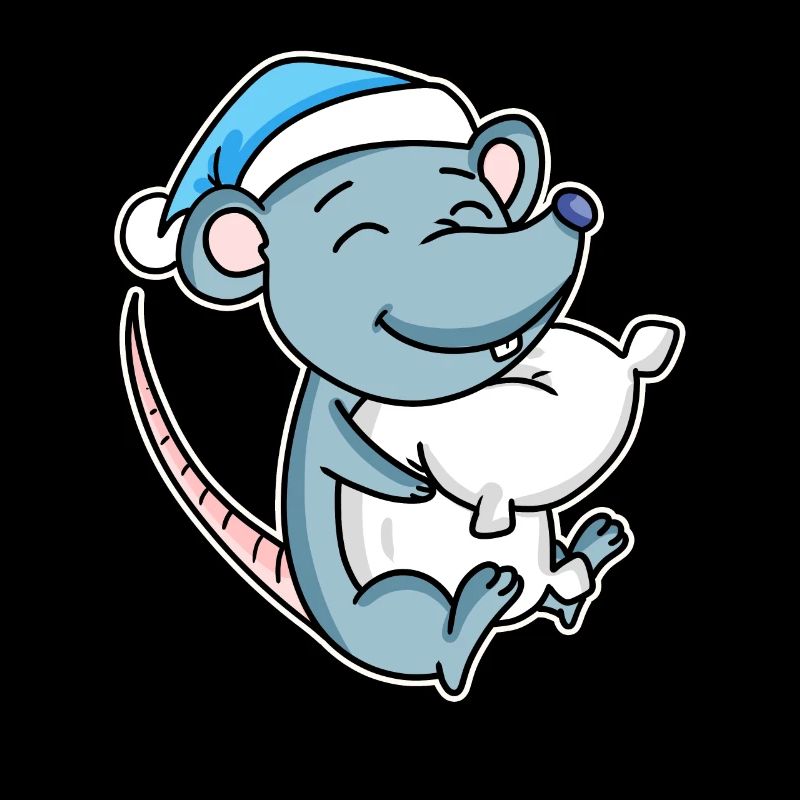 Mouse with pillow and sleepy cap