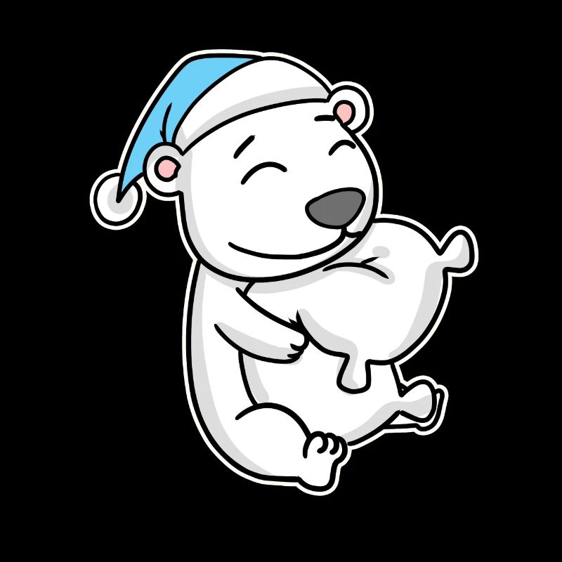 Polar bear with pillow and sleepy cap