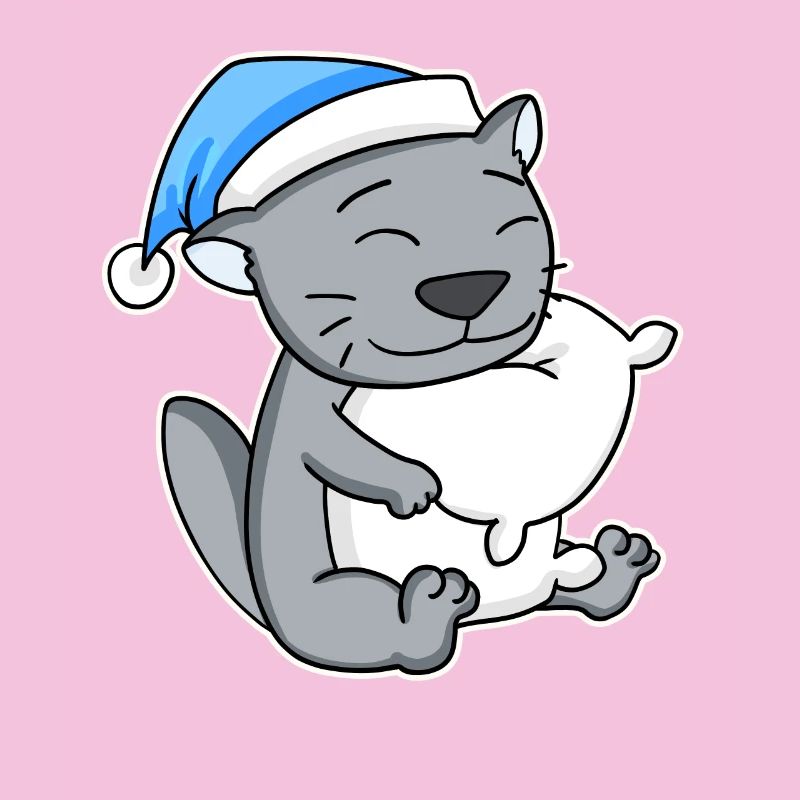 Sleeping Tired - Cat with Pillow and Sleepy Cap