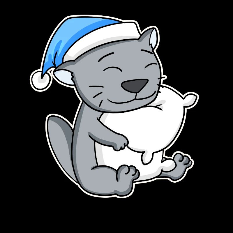 Sleeping Tired - Cat with Pillow and Sleepy Cap
