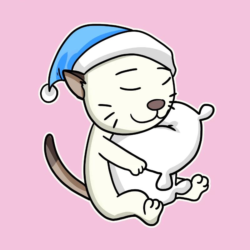 Dormir fatigué - Chat avec oreiller et bonnet somnolent
