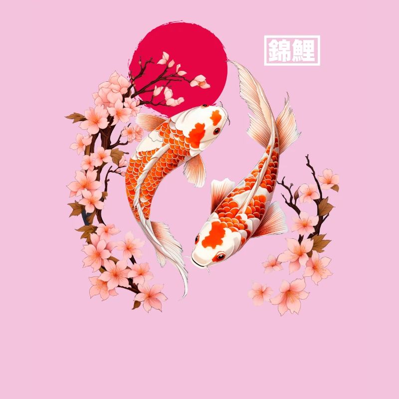 Des fleurs de carpes koi et de cerisier dans la lune rouge