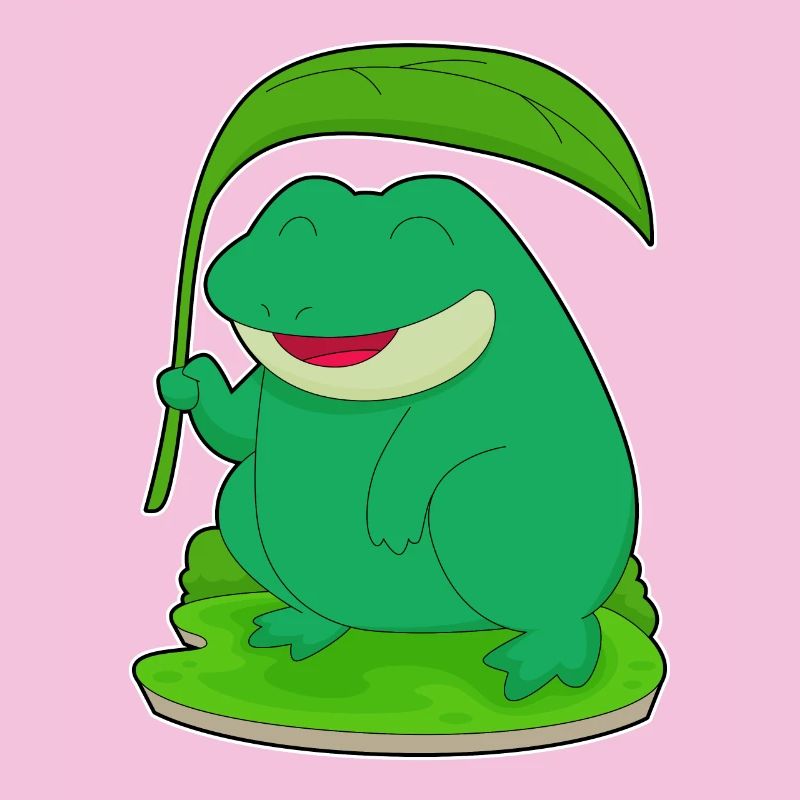 Frog with leaf as a parasol