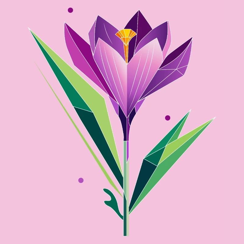 Crocus in polygon design - purple and green tones