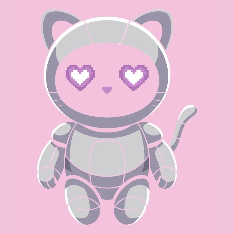 Cuddly cat robot with heart eyes