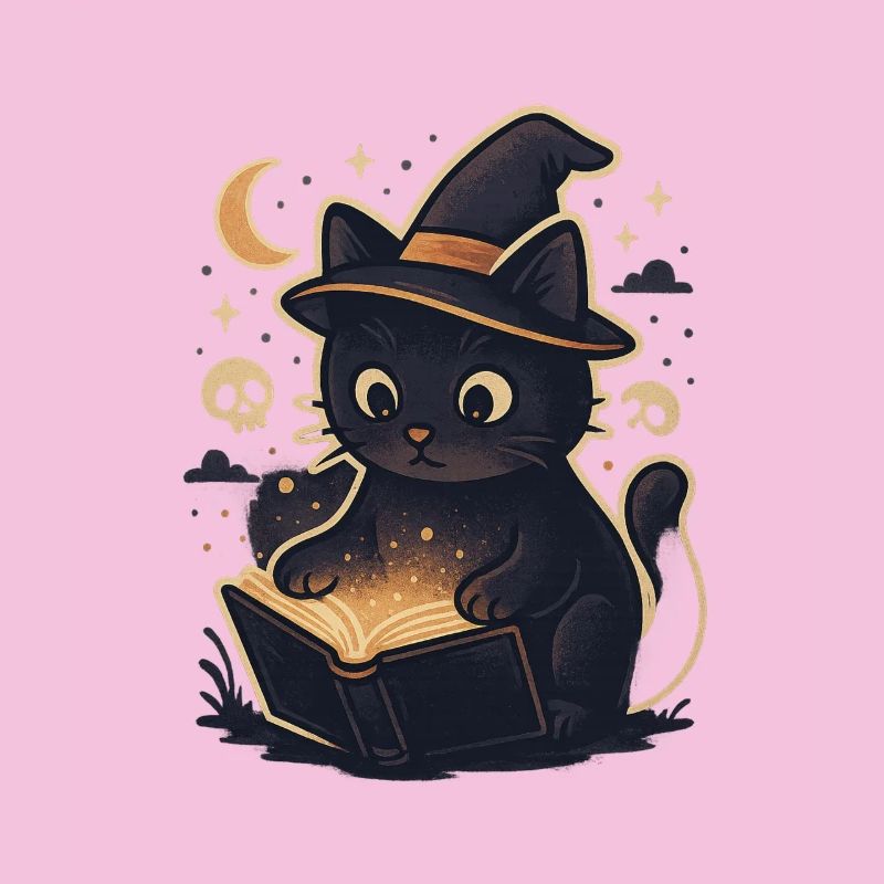 Haunted cat reads magic book