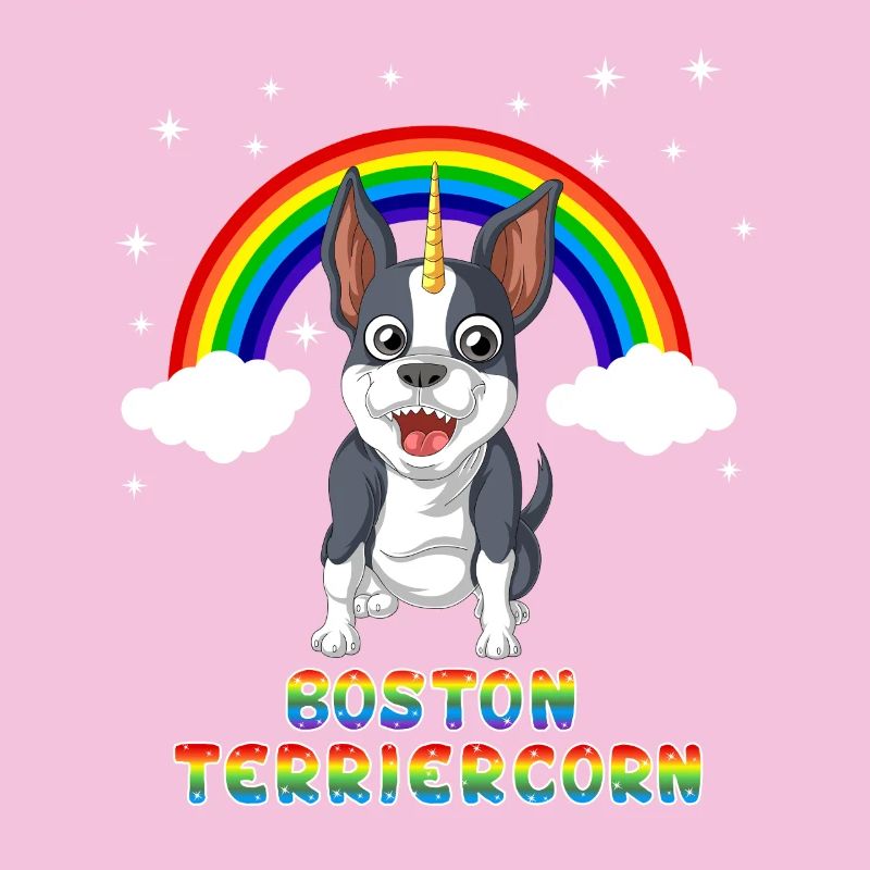 Boston Terrier Einhorn unter Regenbogen