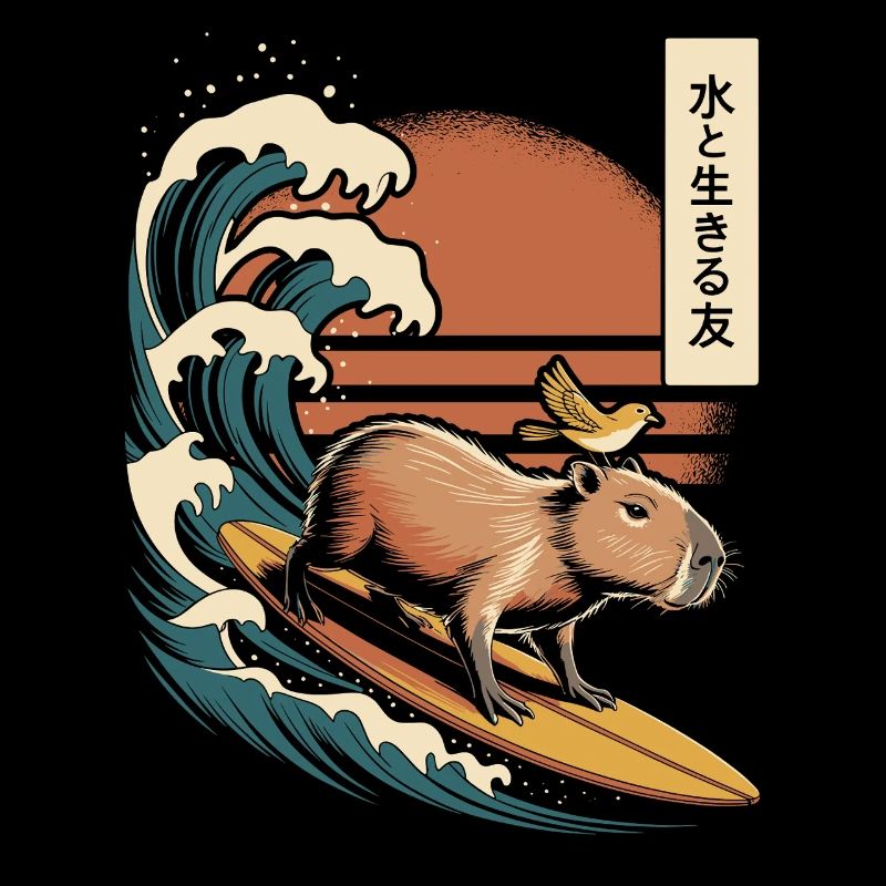 Capybara, surf, japonais, surfeur, capybara