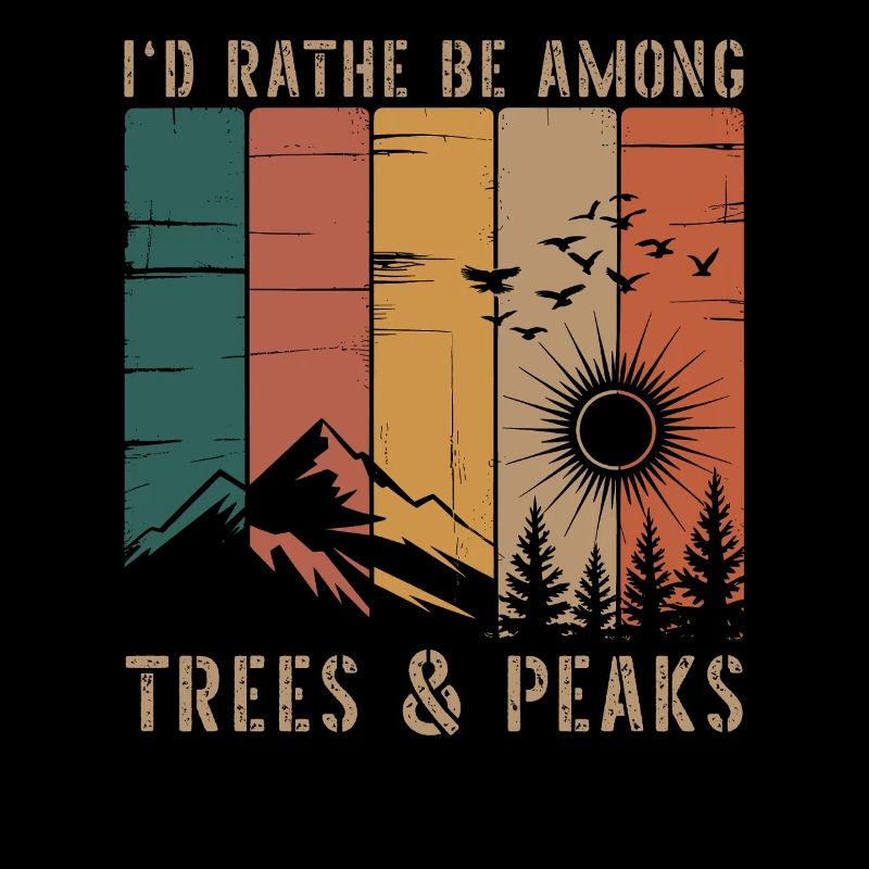 Retro Nature Mountains Silhouette Saying Hiking