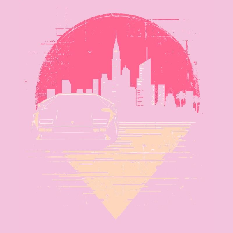 Synthwave 80s Retro Car Skyline Motif Gift