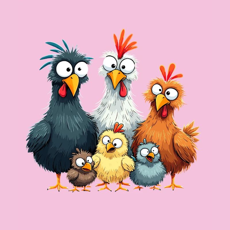 Conception de comédie de groupe de poulets colorés