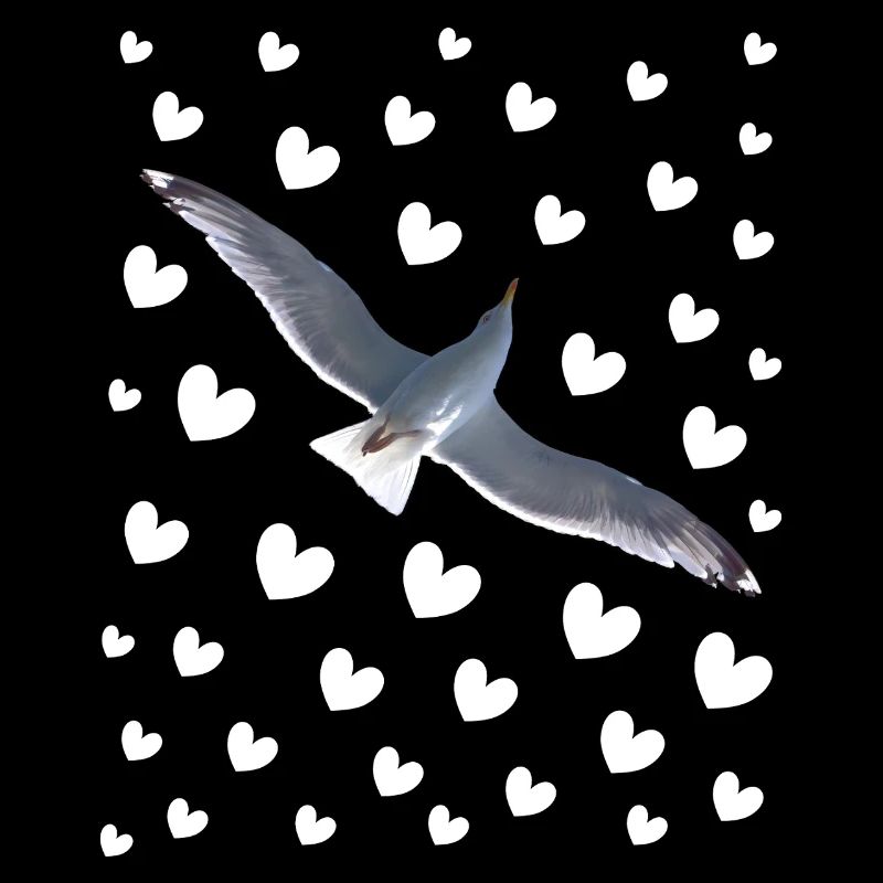 Möwe mit Herzen Möwenflug mit Herzmuster