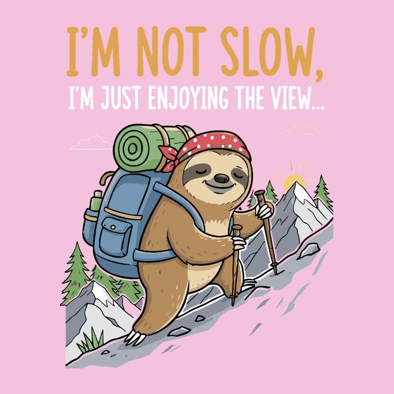 Sloth climbing a mountain with a view