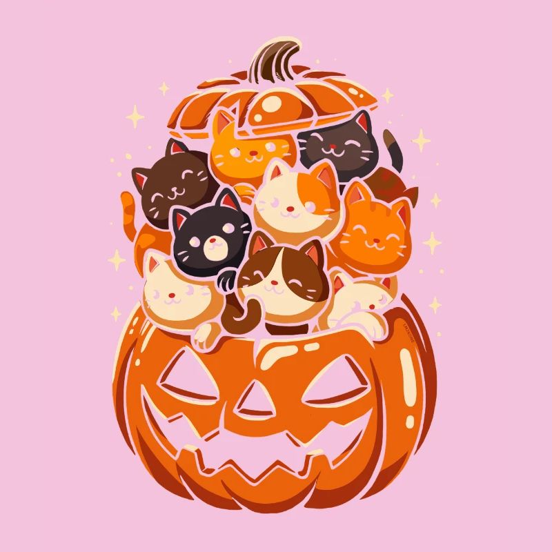 Chats mignons dans une citrouille d'Halloween