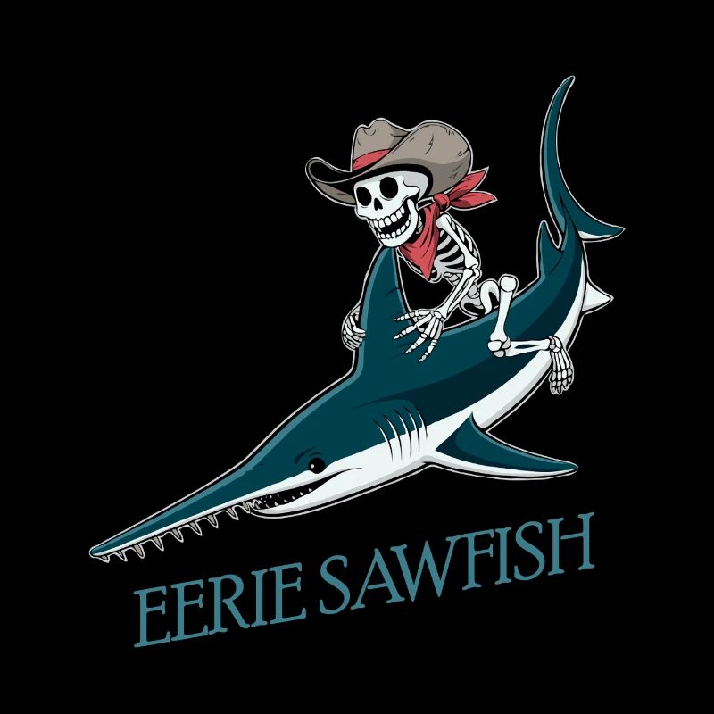 Skeleton cowboy on sawfish