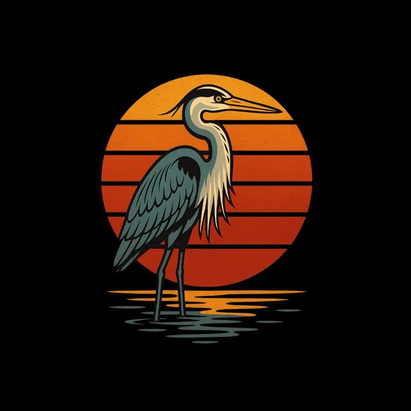 Héron au coucher du soleil