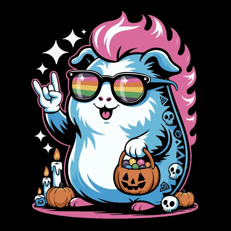 Cochon d’Inde rétro d’Halloween avec lunettes de soleil