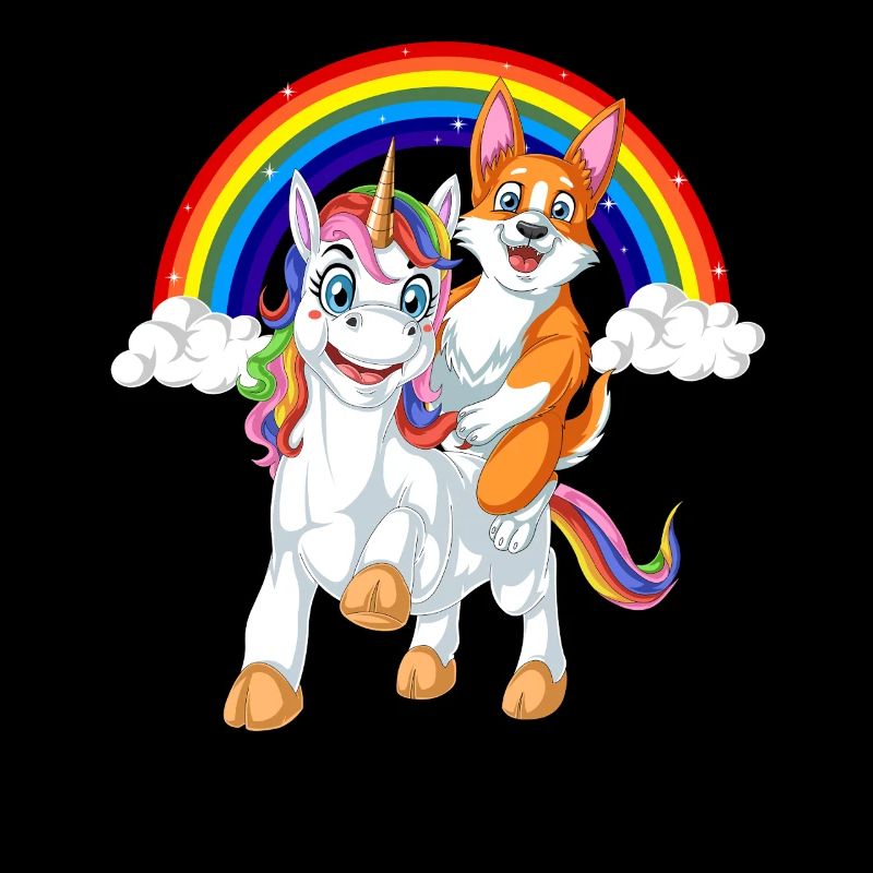 Corgi reitende Einhorn-Regenbogen-Kinder-Shirt