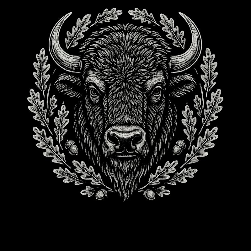 Bison d’Europe avec couronne de chêne Art