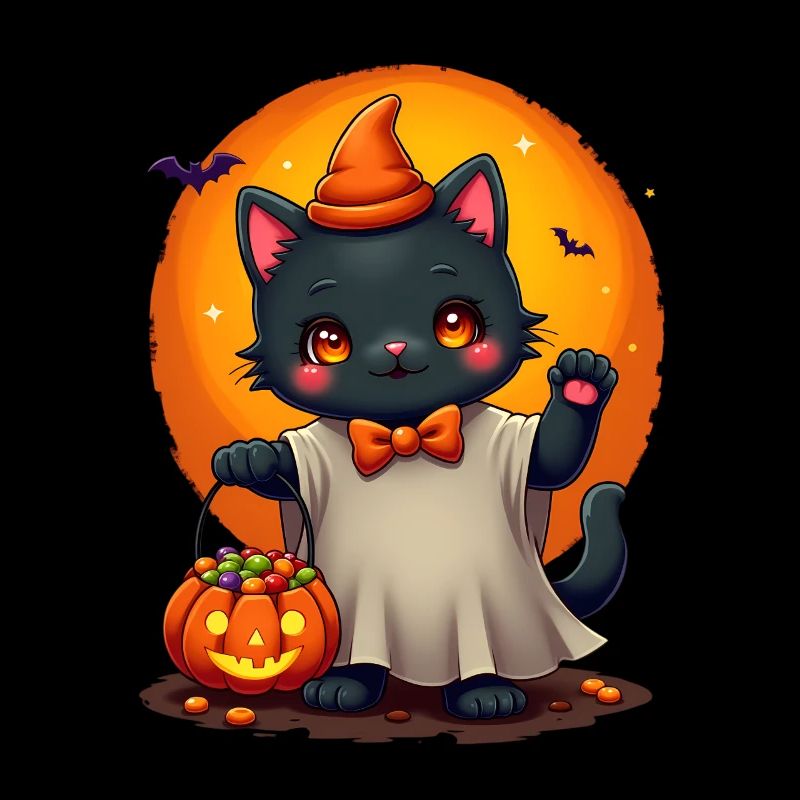 Chat d’Halloween avec citrouille d’Halloween