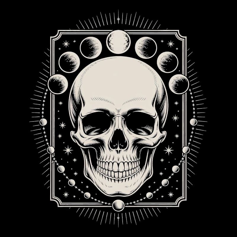 Gothic Skull with Moon Phases Mystical Design
