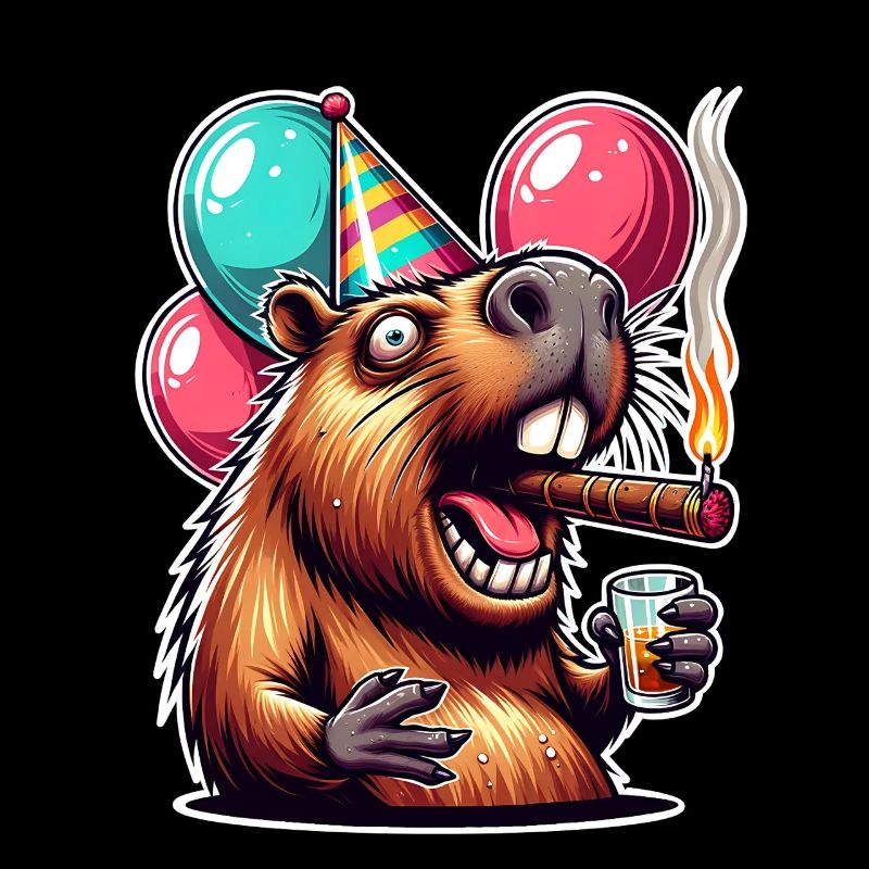 Capybara Party with Balloons and Cigar