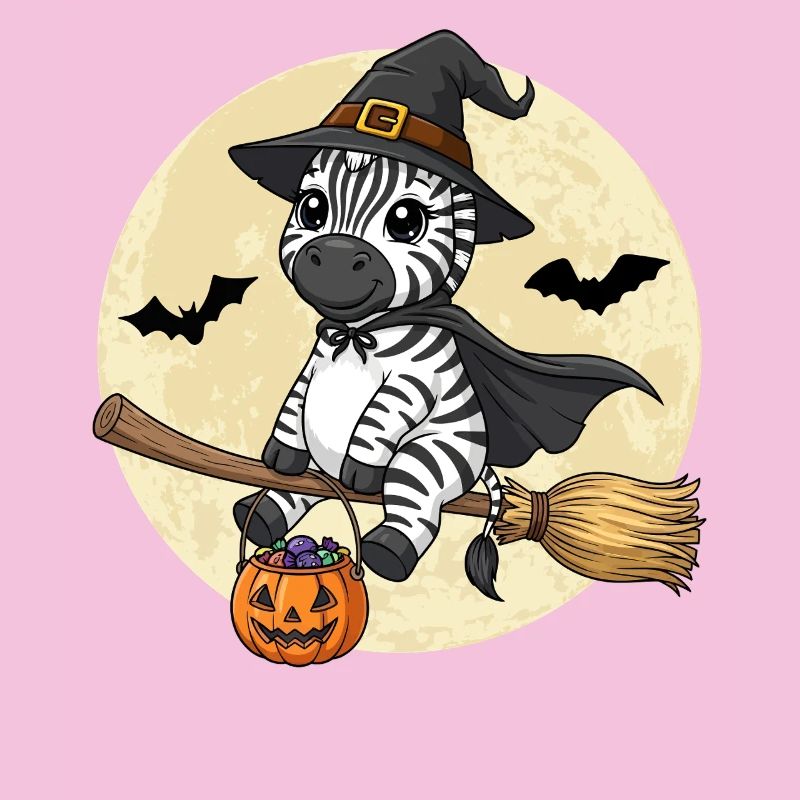 Cute Zebra Witch Halloween Pumpkin Full Moon