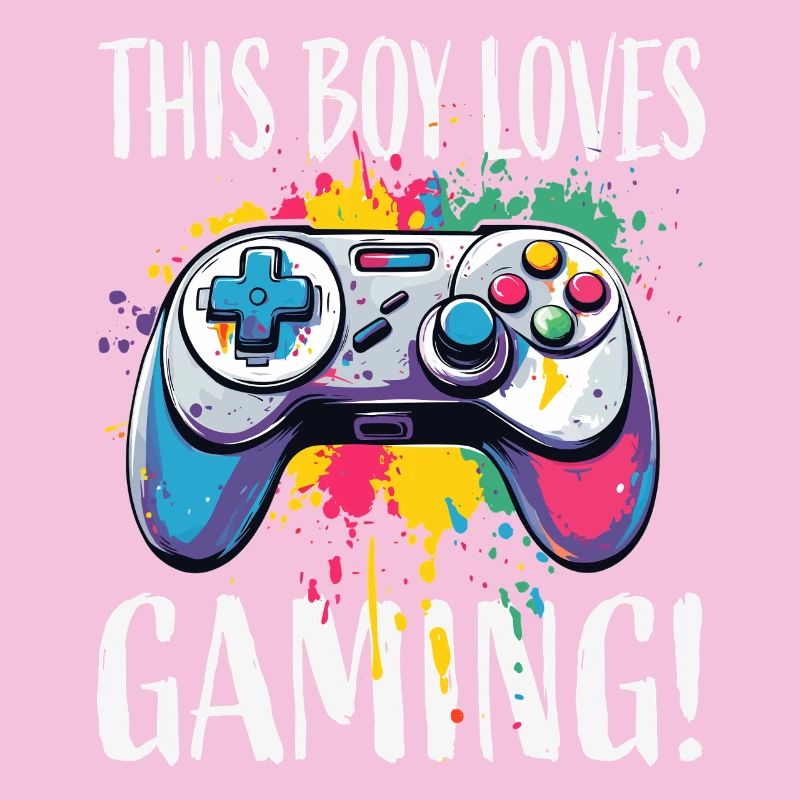 Boy Loves Gaming – Colorful Controller Splash