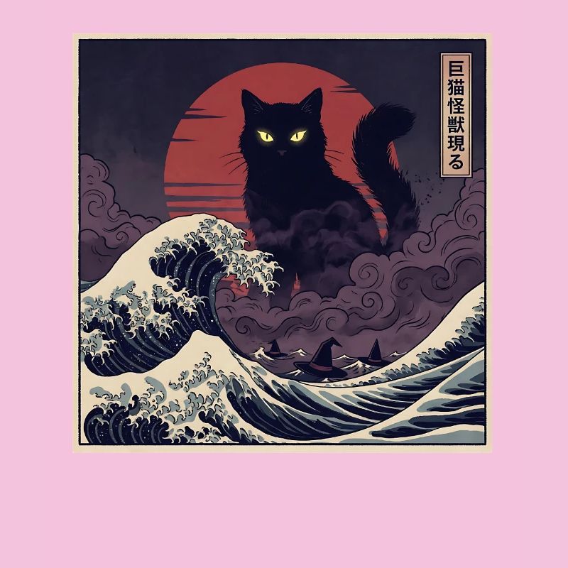 Un chat Kaiju géant au-dessus des vagues 巨猫怪獣現る
