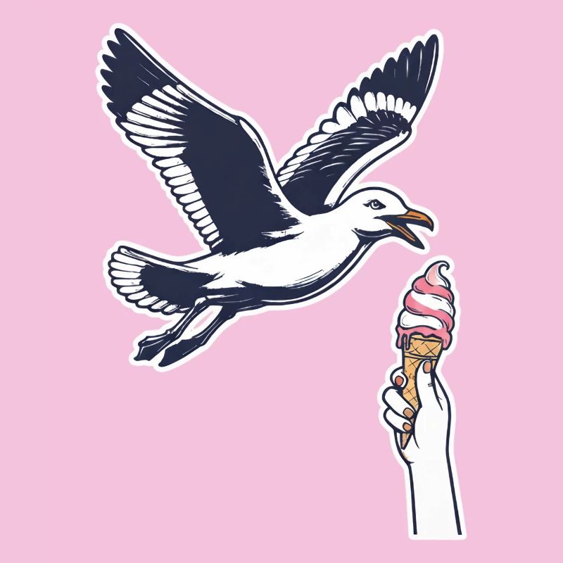 Mouette drôle vole une glace