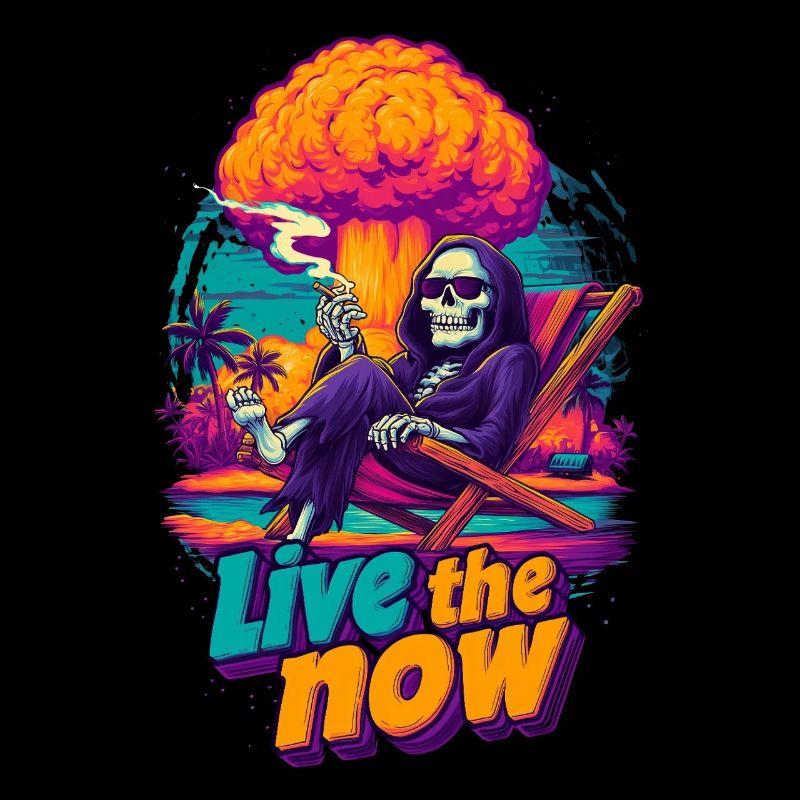 Live the Now skeleton on the beach