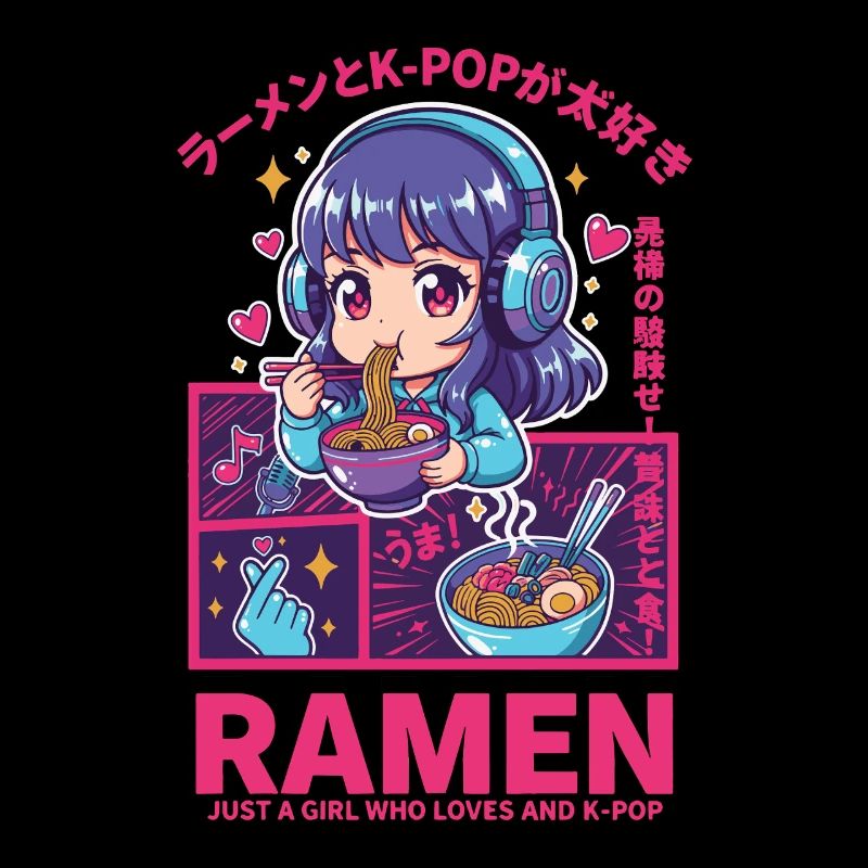 Kpop Anime Girl Ramen Einfach ein Mädchen, das Kpop liebt