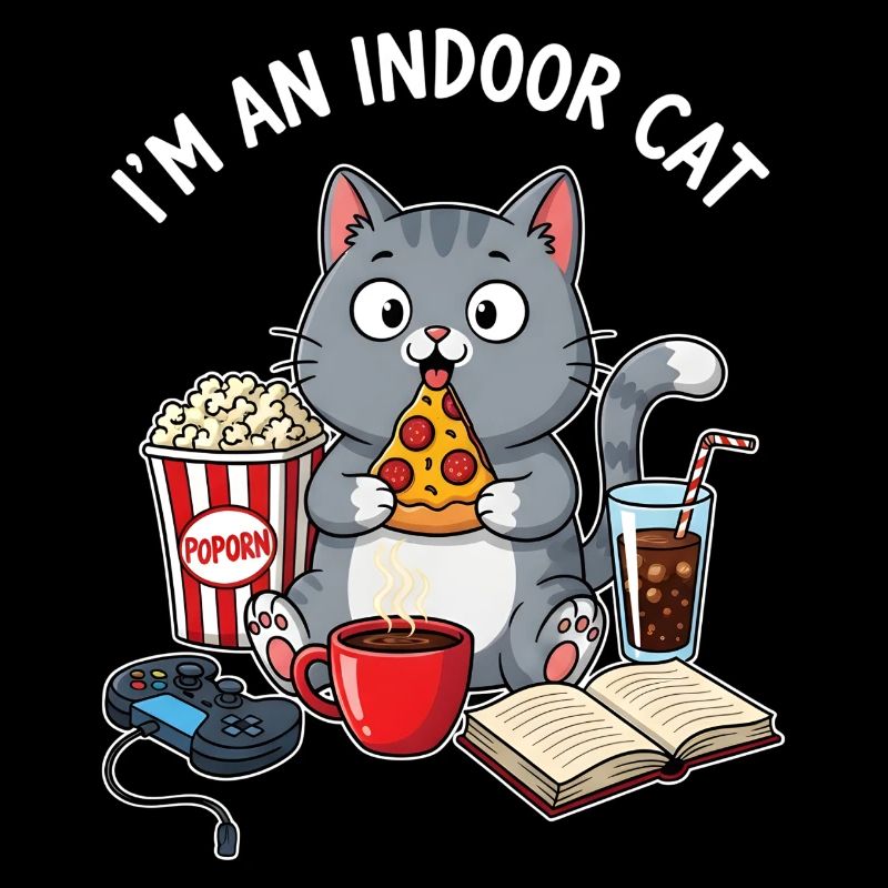 Chat d’intérieur - Drôle de gamer de chats et design de pizza