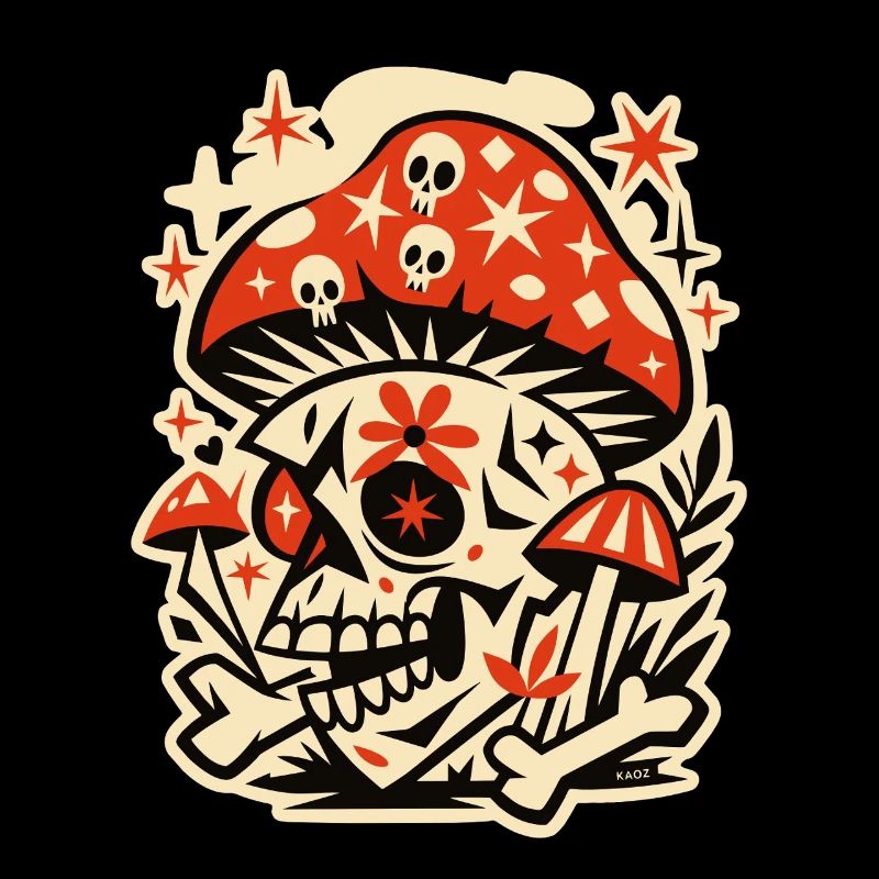 Mushroom Skull Psychédélie rétro