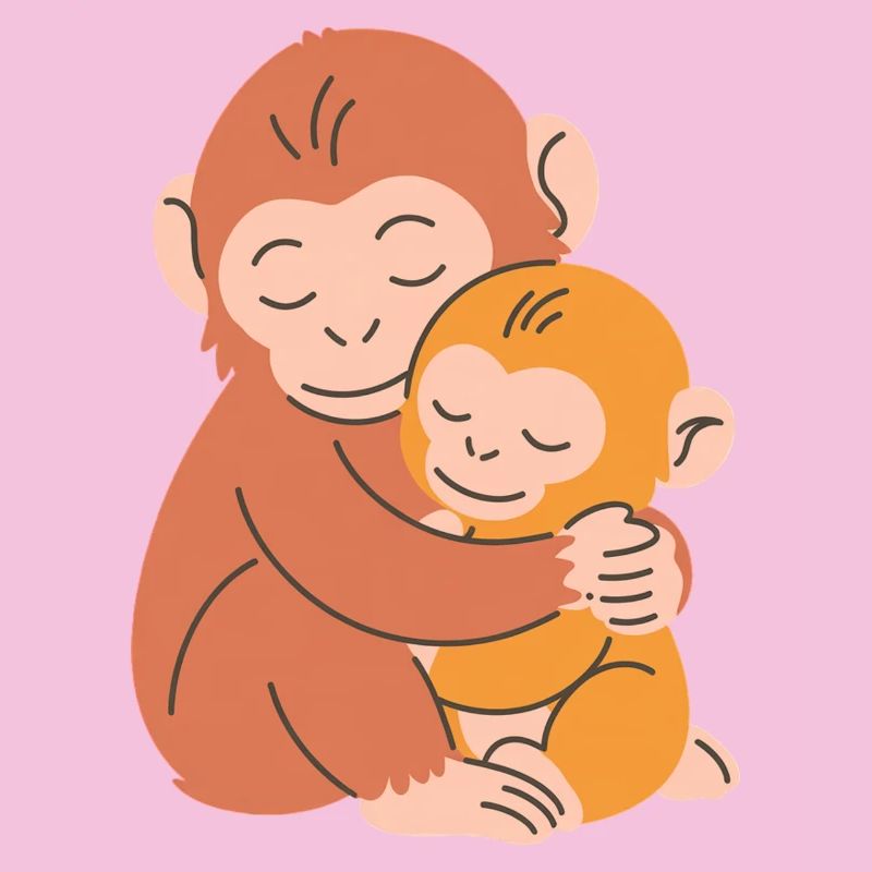 Étreinte entre la mère singe et le bébé