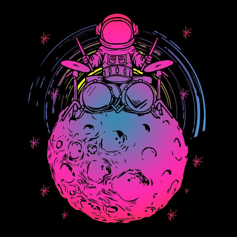 Astronaute néon sur une lune colorée