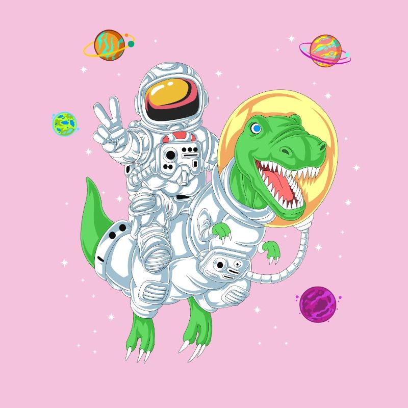 Astronaut Riding T-Rex Dinosaur in Outer Space Art