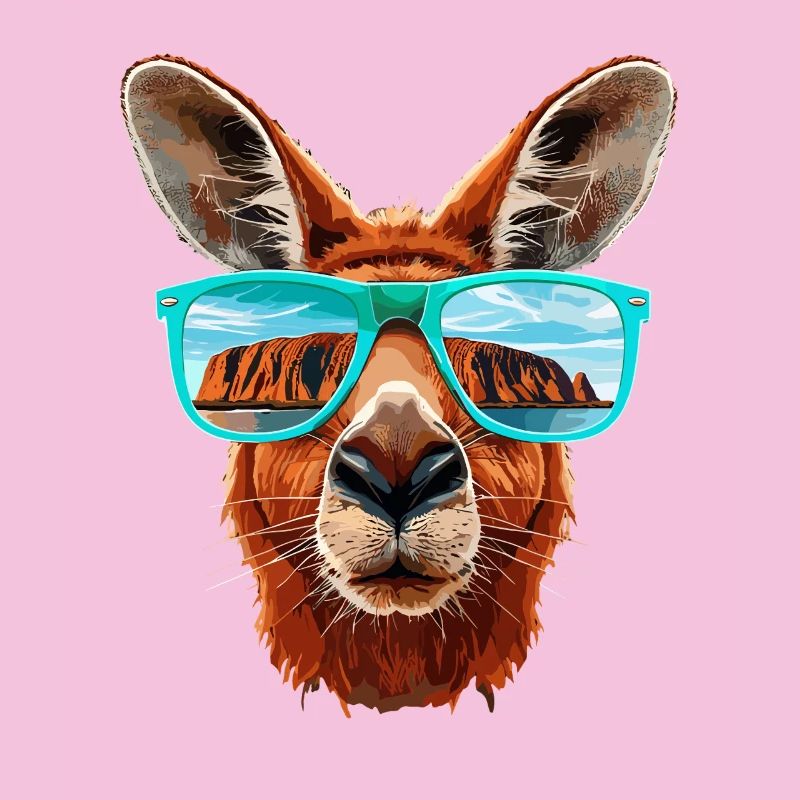 Un cangourou cool avec des lunettes de soleil devant Uluru