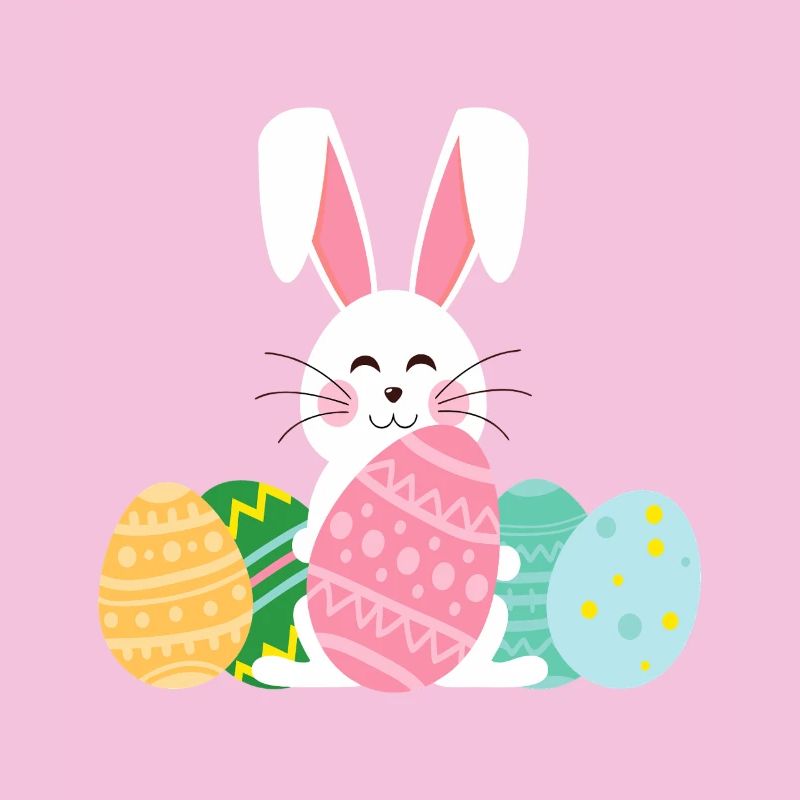 Pastel Easter Bunny with Eggs