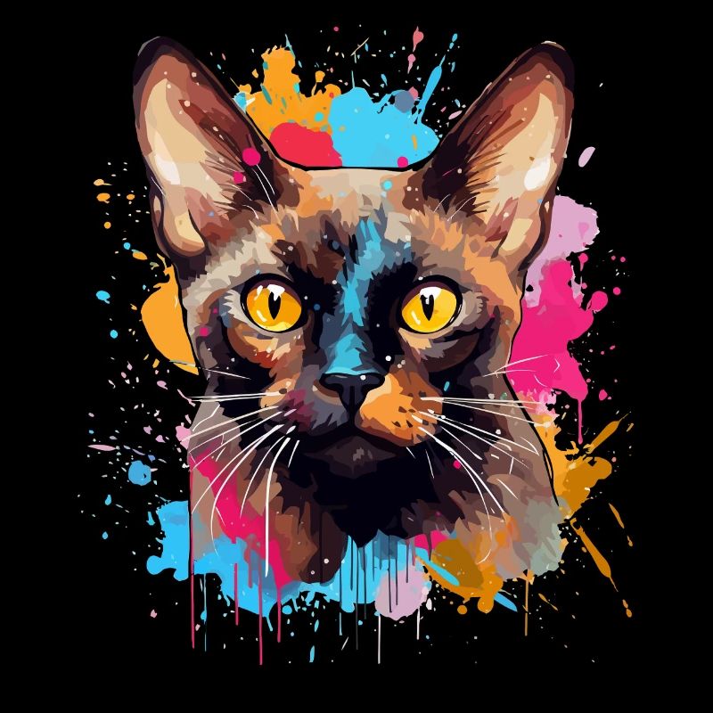 Burmesisches Katzengesicht – bunte Splash-Art