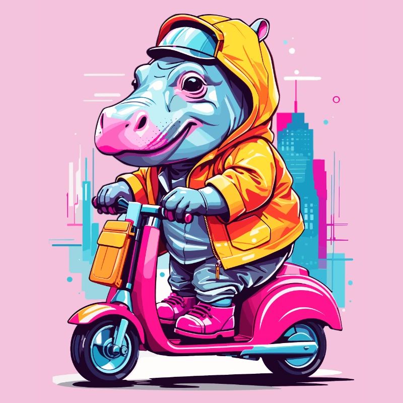 Hippopotame en scooter