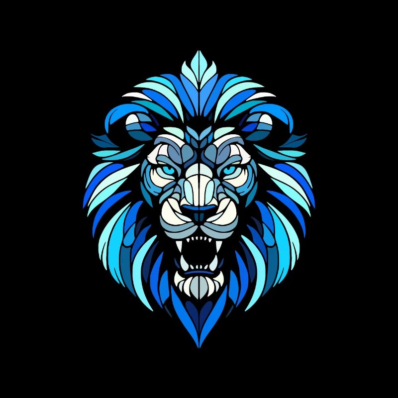 blue lion head, geometric patterns, polygons