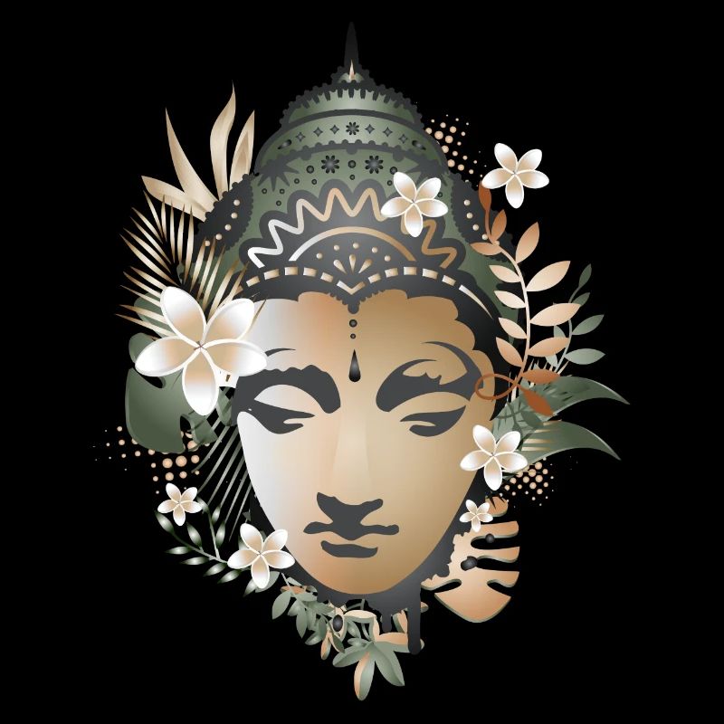 beau portrait de Bouddha décoré de fleurs