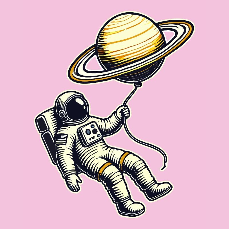 Schwebend mit Saturn – Astronaut Ballon Design