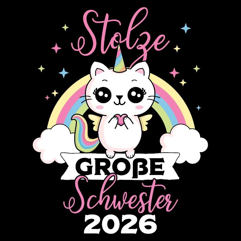 Stolze Große Schwester 2026 Einhorn Katze Baby